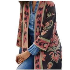 NWT Soft Surroundings Icons Sweater Cardigan Long Sz 1X  Cotton Paisley Jacquard